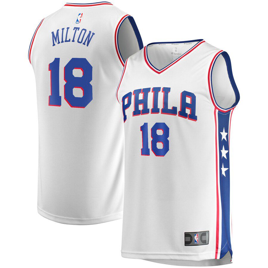 Men Philadelphia 76ers 18 Shake Milton Fanatics Branded White Fast Break Replica Player Team NBA Jersey